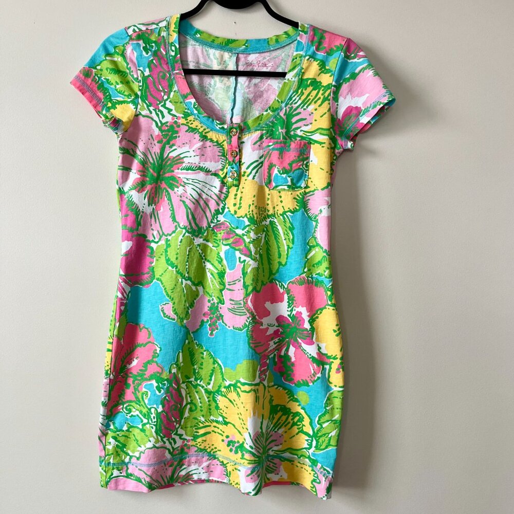 Lilly Pulitzer Pima Cotton Floral T Shirt Dress Small Resort Beach Cruise